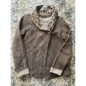 Chiaramente Cardigan One Button Womens Small Wool Blend Brown leopard Contrast